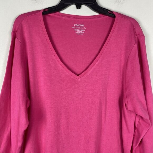 Chicos The Ultimate Tee Top Womans Sz 3 / XL Round Neck 3/4 Sleeve Pink Stretch - Picture 2 of 6